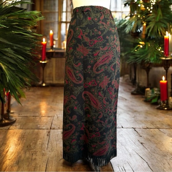 VINTAGE LENNIE New York LNY Vintage-Inspired Fringed Skirt - Dark Academia - Picture 1 of 10